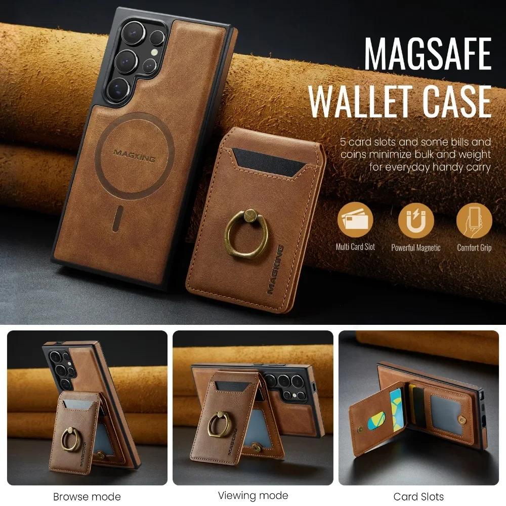 2-in-1 Detachable Magnetic Wallet with Card Holder Phone Case for Samsung Galaxy S25 Edge S24 Plus S23 S26 Ultra Leather Cover