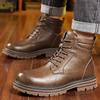 Men's soft elastic leather waterproof winter warm cold padded wool snow boots thick bottom non-slip wear outdoor leisure sports Martin cotton boots