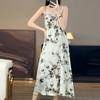 Women's Silk Satin Spring and Summer Floral Halter Dress Show Temperament Elegant Loose National Style Slimming Dress