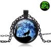 Glowing Howling Wolf Moon Gemstone Pendant Necklace Women's Fashion Versatile Black Sweater Chain