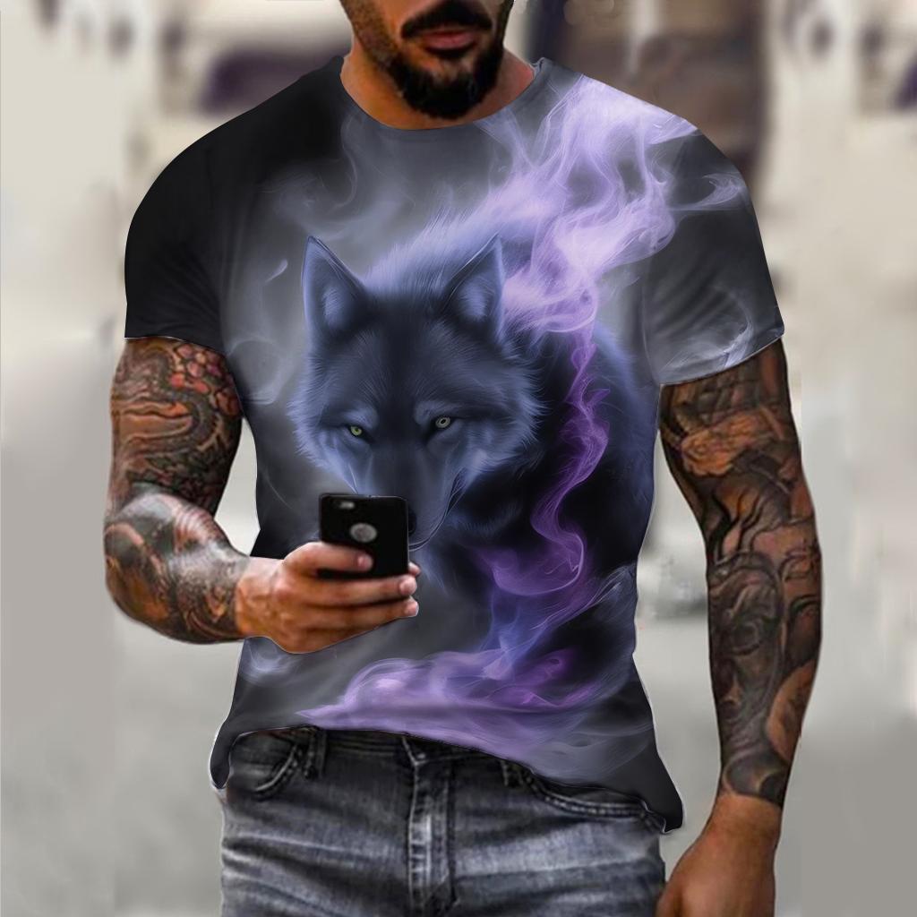 3D Wolfsbestie Aufdruck Herren und Damen Freizeit Kurzarm T-Shirt Rundhals Mode Trend Super Cool Herren Täglich Neue Kleidung