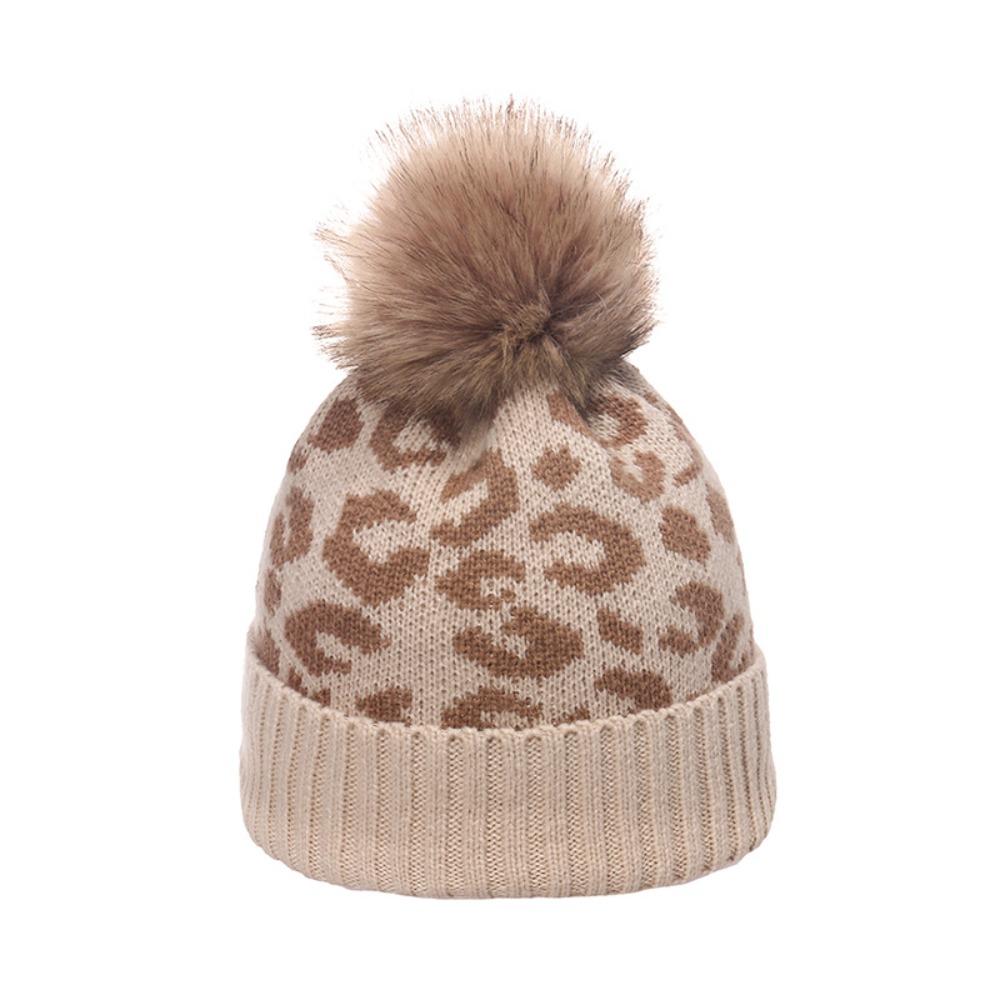 Cozy Leopard Print Hat Curled Edge Woolen Hat Casual Wool Ball Hat  Unisex