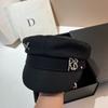 Diamond-encrusted Letter RB Wool Newsboy Hat European and American Versatile Black Woolen Navy Hat Fashionable Personalized Rivet Cap