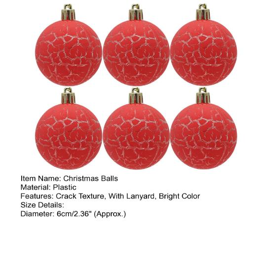 6Pcs 6cm Xmas Balls Crack Texture Easy Hanging Festive Bright Color Plastic Christmas Baubles Pendants Party Supplies