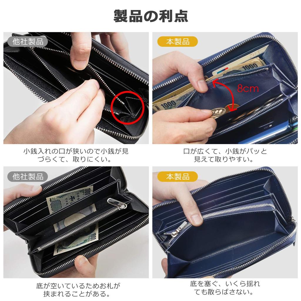 Hardwork Secret Men's Long Wallet with 12 Card Slots, Coin Purse, Genuine Leather Zipper, Luxury Gift, Convenient Coin Purse, Gift Box Included, Blue