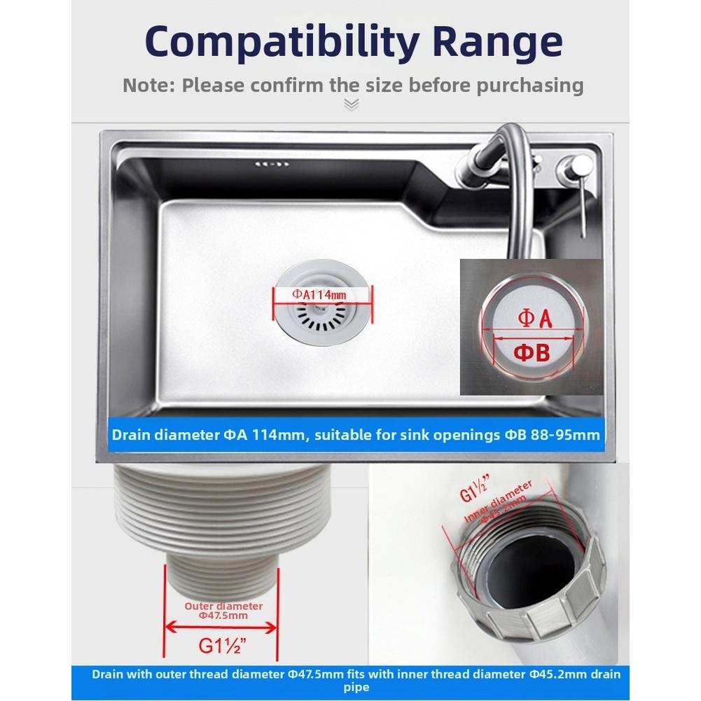 Sink Basket Strainer Drain Trap 114mm Diameter with Liftable Water Seal and Double Sealing Rings for 88 95mm Hole