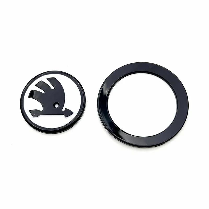 for SKODA 1Pcs 46mm Car Interior Kodiaq Yeti Rapid Spaceback Fabia 1 2 Karoq Octavia A5 RS Superb Steering Wheel Emblem Stickers