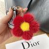 Cute Mink Fur Sunflower Pendant Keychain Real Mink Fur Sunflower Doll Charm Yoys Ornament Keyring Jewelry Pompom Pendant Gifts
