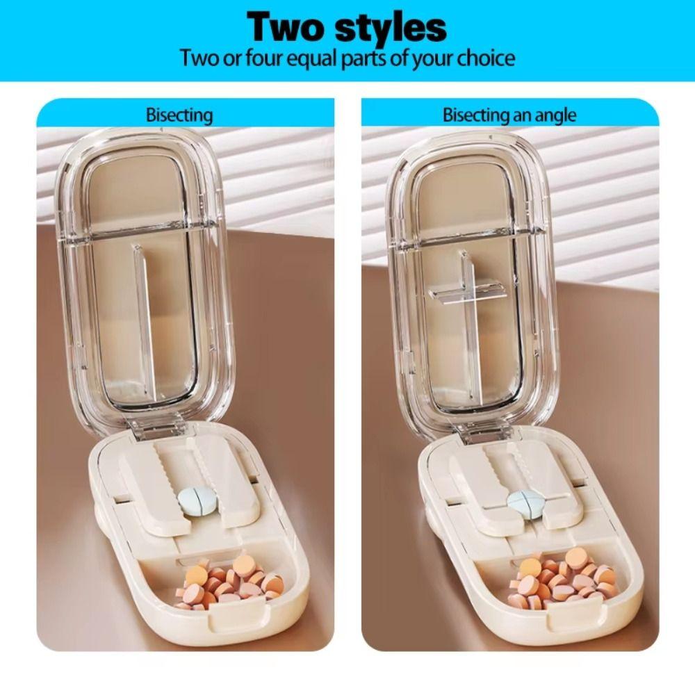 2-in-1-Design Halbe Pillenteiler Einstellbarer Teiler Organizer Medikamenten-Organizer Staubdichte Pillendose für kleine oder große Pillen