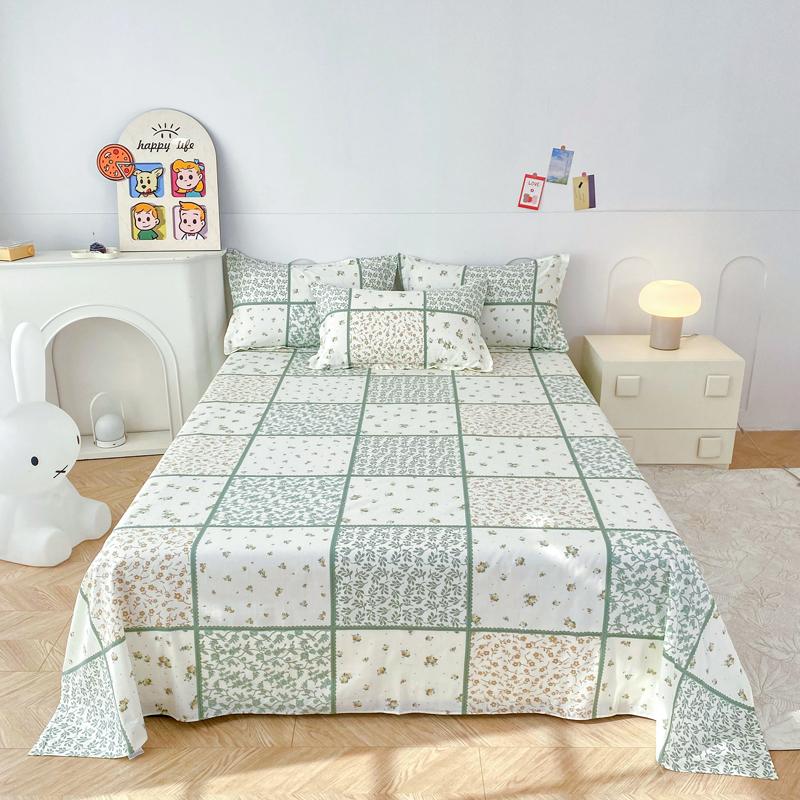White Tulip Flower Flat Sheet Cotton Cartoon Bunny Blue Bed Sheet Set for Boys Girls Lovely Floral Rabbit Botanical Bed Cover