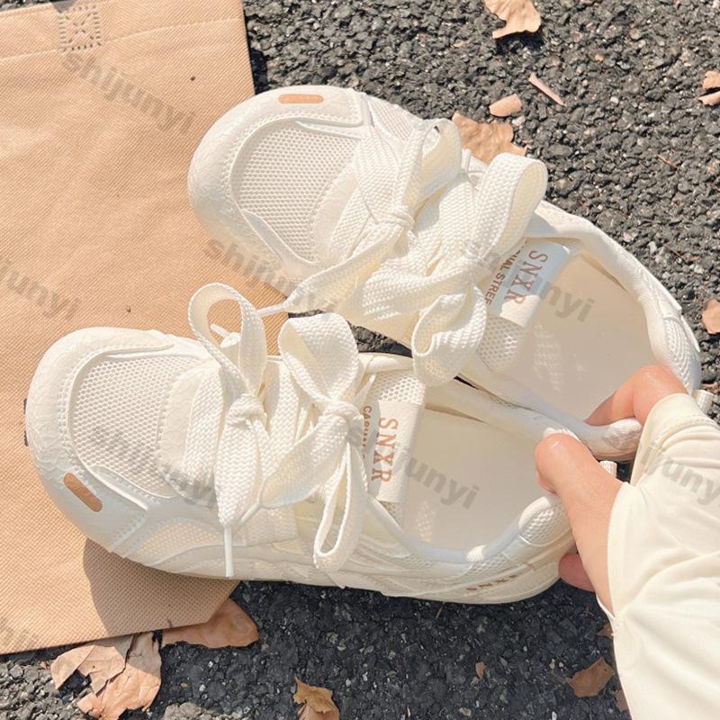 Fashion Women's White Casual Shoes 2025 New Breathable Mesh Fashion Cross Tied Flats Lightweight Comfortable Soft Sole Vulcanized Shoes