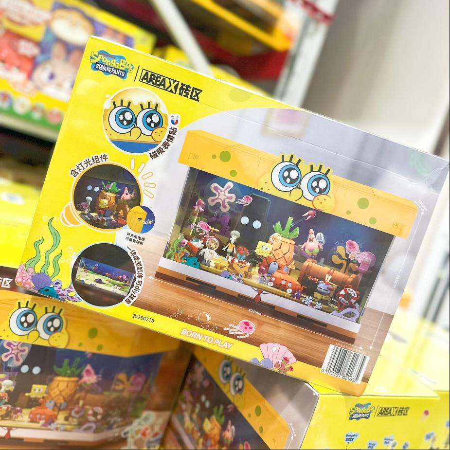 Spongebob Squarepants Area X Bikini Bottom Glow Light Building Blocks USB Charging Desk Decor Blind Box Ocean Scene Model Toy