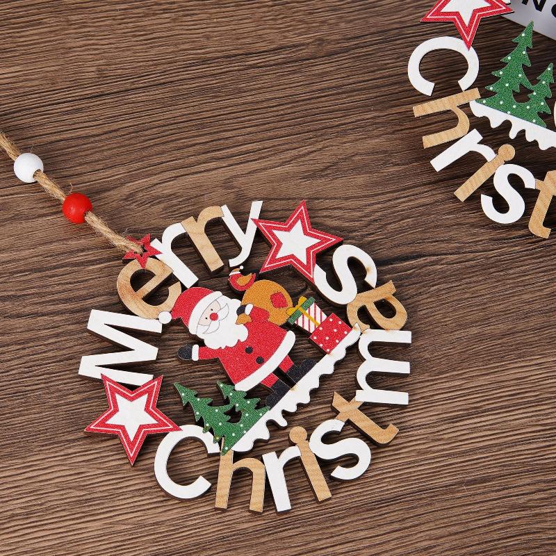 Merry Christmas Santa Claus Wooden Pendant Wall Xmastree Hanging Ornament Decoration For Home New Year Gift Christmas Decor