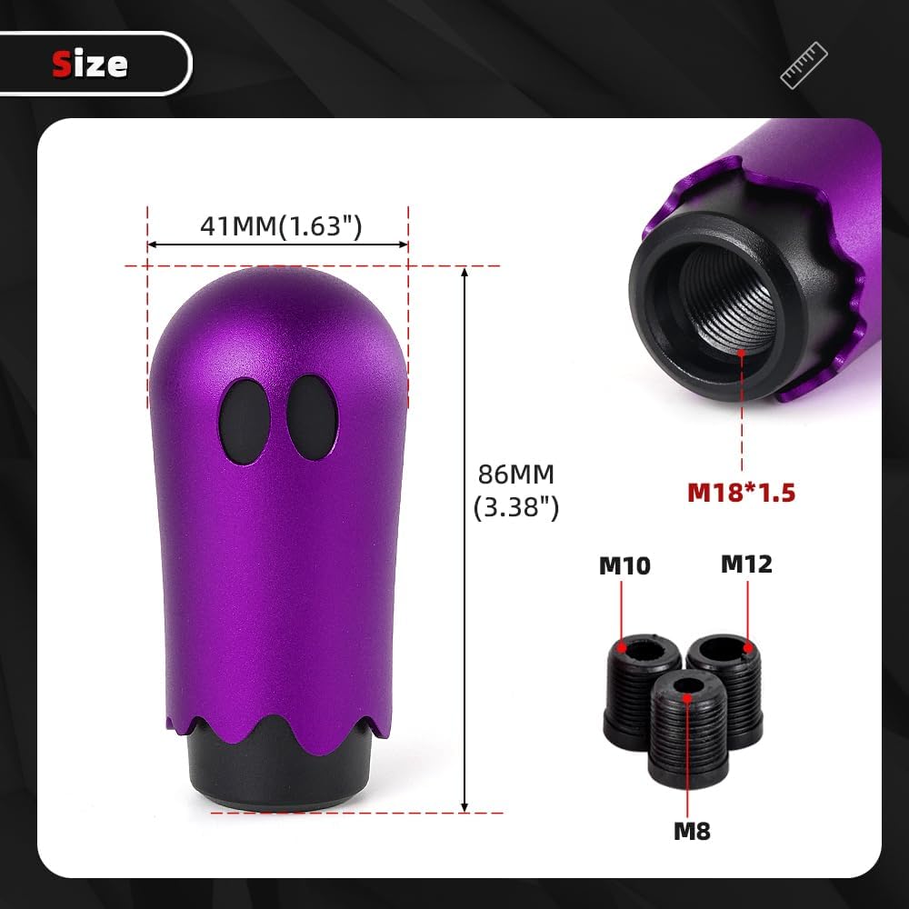 Muge Racing Ghost Shift Knob, Aluminum Weighted Automotive Gear Shift Manual Knobs Lever With 3 Threaded Adapters M8 M10 M12 X 1.25, Universal For
