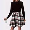 JKASHDK Women's Fashion Spring Fall Plaid Print Long Sleeve O-Neck High Waist Casual Dresses