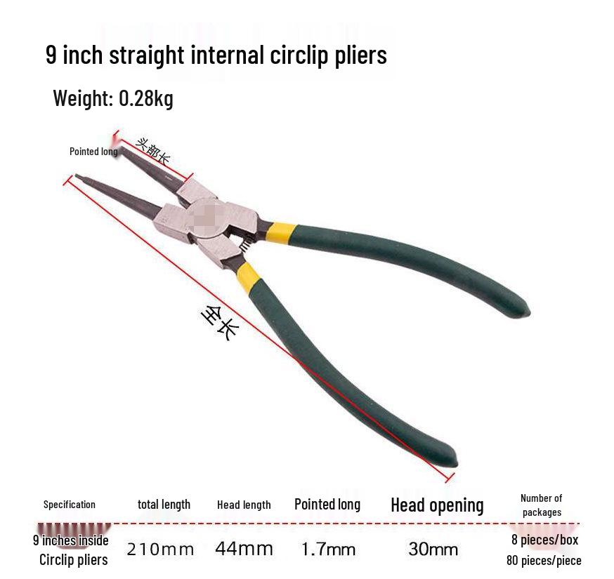 7" & 9" Bent Head Snap Ring Circlip Pliers - Internal/External Spring Pliers Set