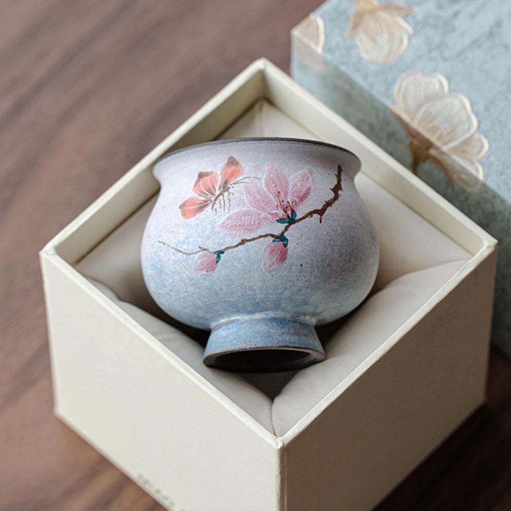 Floral Ceramic Teacup Vintage Floral KungFu Teacup Hand-made Afternoon Tea Cup
