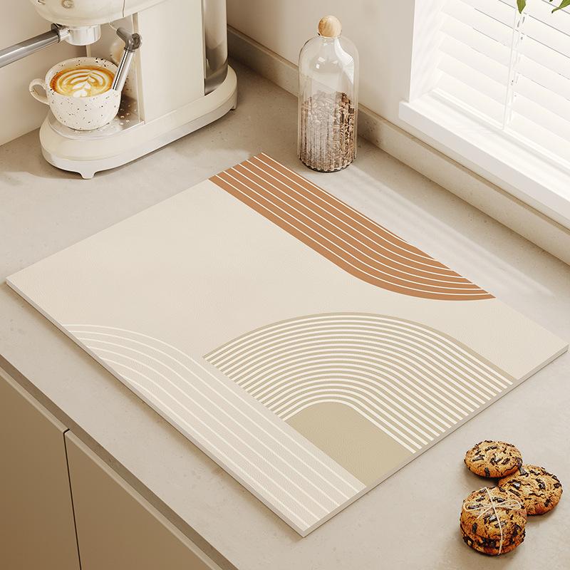 Tableware Drying Mat Soft Drain Pad Non-slip Super Absorbent Wear-resistant Coffee Machine Mat Kitchen Table Courtyard Decor