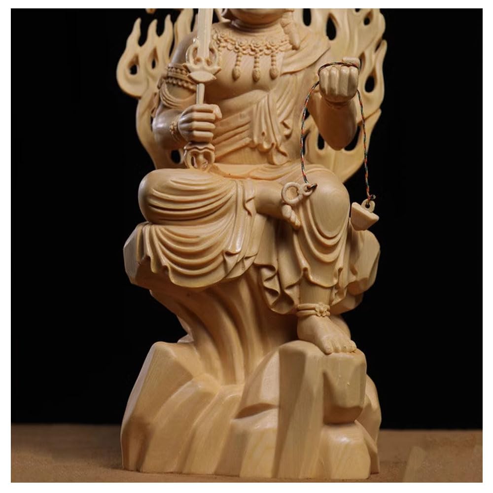 Fudo Myoo (Acala) Buddhist Statue, Wooden Carving, Buddhist Altar Ornament, Cypress Wood, Guardian Deity, Year of the Rooster, One of the Five Great M
