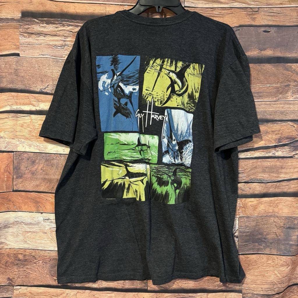 Guy Harvey Deep Sea Fishing Mens 2XL Grey Marlin Sailfish Tuna Graphic Unisex T-Shirt