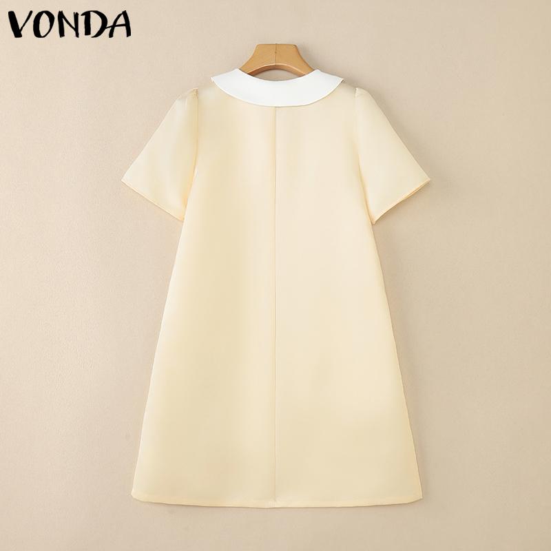 VONDA Rochie Elegantă de Damă cu Rever, Mânecă Scurtă, Satin Neted, Croială A-line