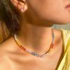 Popular Hip Hop Jewelry Colored Zircon Necklace Stud Earrings Two-Piece Set Rainbow Necklace Colored Gem Set Chain