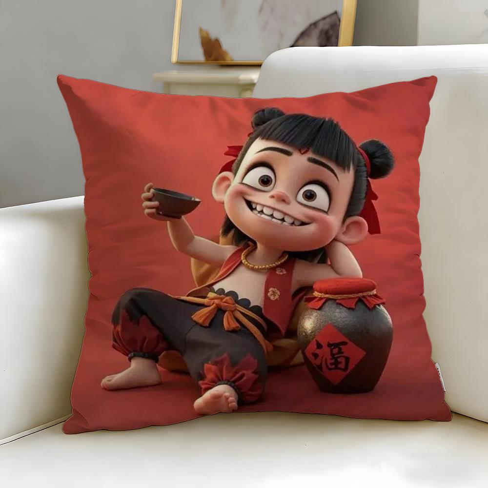 classic animated character Nezha Cushion Cover Soft & Easy-Wash Pillow Case – Versatile for Couch, Bed, Travel and Office