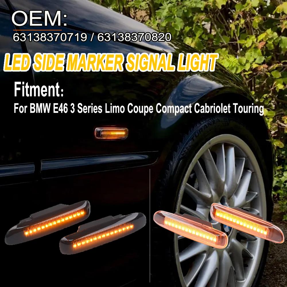 2pcs Smoked Black Led Dynamic Turn Signal Light Side Fender Marker Sequential Indicator Lamp Trim For BMW 3 Series E46 1997-2001Turn Signal 2