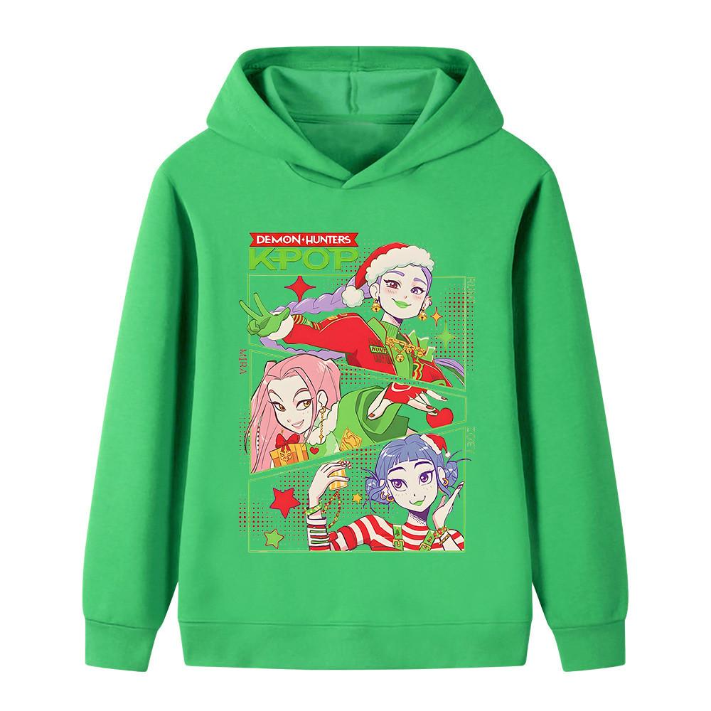 B1263 Kids Boys Girls Christmas New Year Kpop Rumi Zoey Mira Print Long Sleeves Hoodie