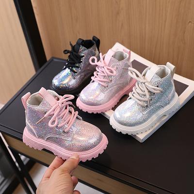 Kız Çocuk Ayakkabıları Botlar İlkbahar Sonbahar Yeni Bebekler Deri Botlar Moda Parlak Çocuk Platform Bilekte Botlar Yan Fermuarlı