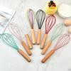 4 Pcs Silicone Whisk Wooden Handle Comfortable Grip Scratch-resistant Silicone Wrapped Egg Beater Kitchen Whisks for Cooking