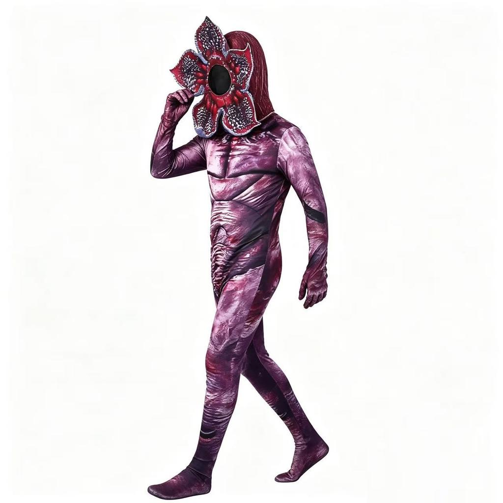 Demogorgonn Cannibal Flower Cosplay Costume Zentai Bodysuit with Petal Mask Men Women Halloween Horror Jumpsuit Party Outfit