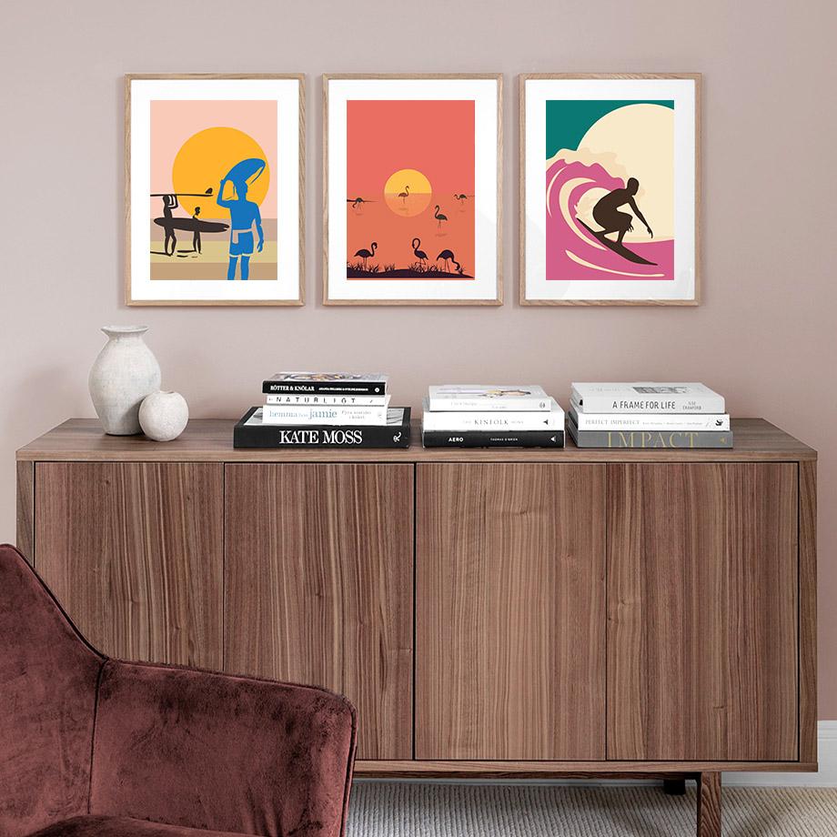 Abstrait plage homme fille Surf Flamingo mur Art toile peinture nordique affiches et impressions photos murales pour salon décor sans cadre