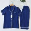 Japanese Single Summer Washed Pure Cotton Double-Layer Yarn Short Sleeve Pajamas Men Pure Color Loose All Cotton Gauze Home Wear Suit Women