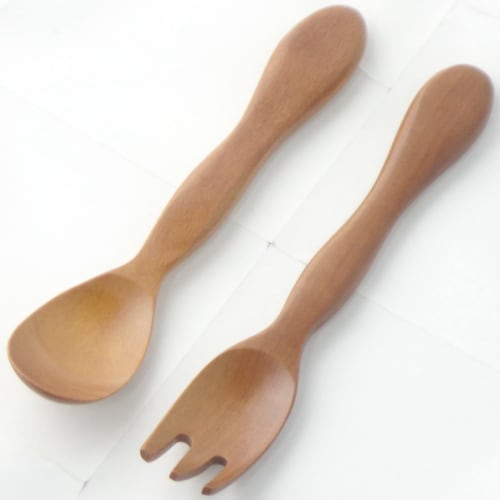 Nagao Children's Spoon and Fork Set, 14cm, Solid Wood, Made from Sao Wood