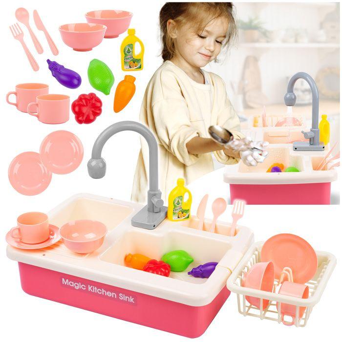 Évier de jeu pour enfants - KINDERPLAY - KP9905 - Robinet à eau - Accessoires inclus - Rose