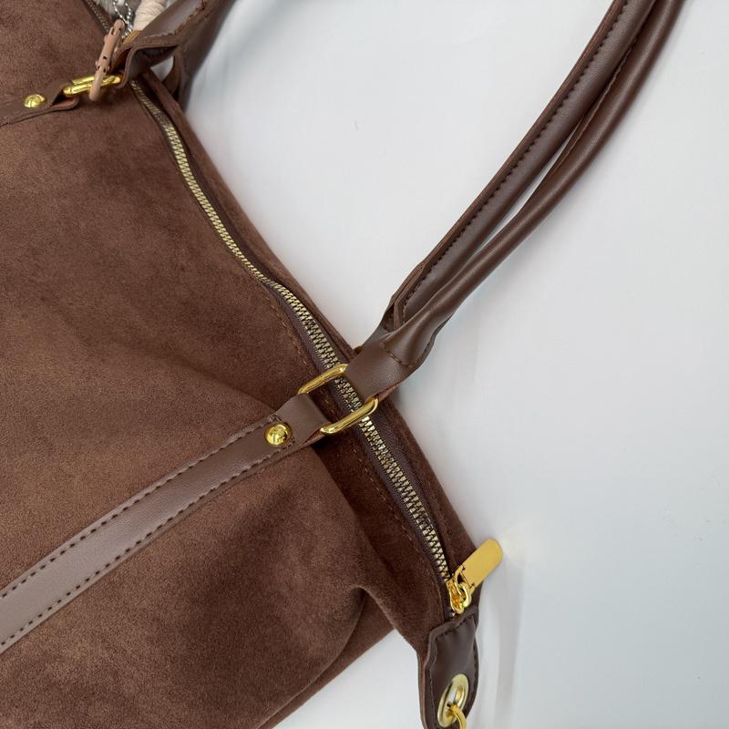 Faux Suede Solid Color Sewing Tote Bag 2026 Fashi Large Capacity Versatile Bags for Women Retro Sweet Commuting Shoulder Bag