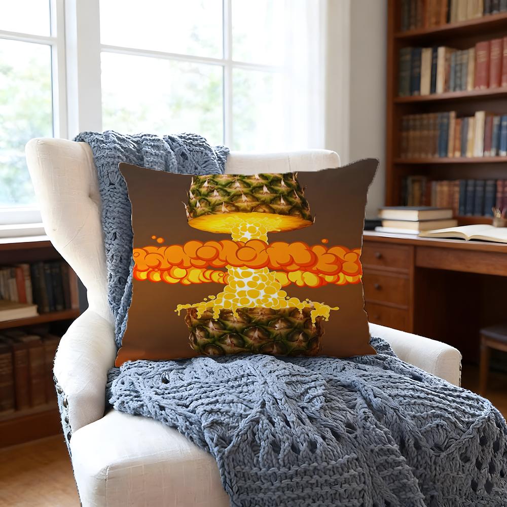 Pineappleillustration Cushion Cover Anti-Dust Mite Short Plush Pillowcase - Invisible Zipper Silky Soft Sofa Cushion Cover
