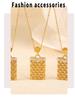 Minimalist Rectangular Plaid Pendant Necklace: Diamond-Studded Clavicle Chain In 18K Gold-Plated Titanium Steel.