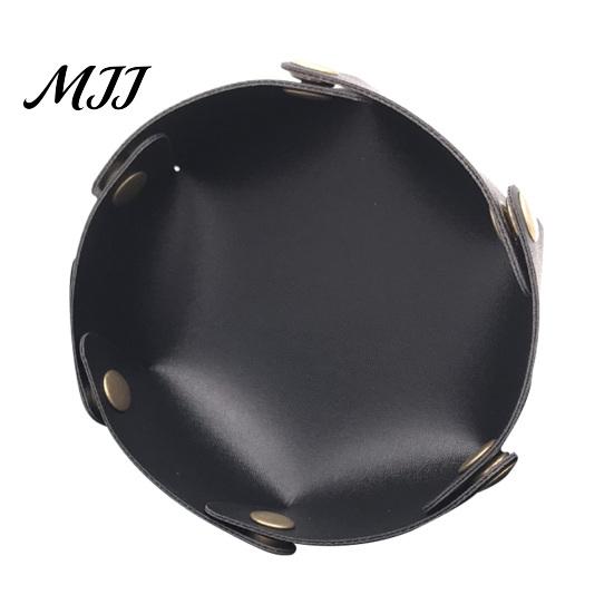 Home Office Storage Solution PU Leather Folding Tray, Waterproof Portable Jewelry Dish, Trinket Dish Retro Rivet Desktop Organizer Tray for