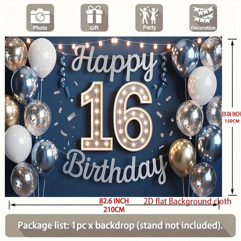 Happy 16th Birthday, 1pc Polyester Party Backdrop Banner, Photo Booth Background, Wall Decor