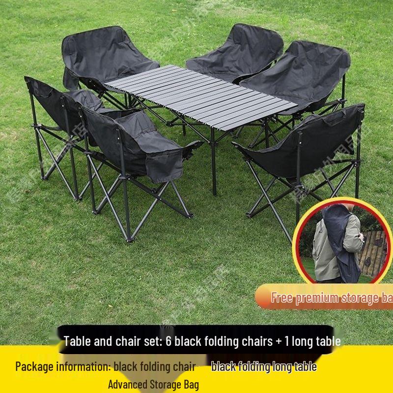 Folding Outdoor Table & Chair Set with Backrest - Portable Multifunctional Lounger for Camping & Home Use.