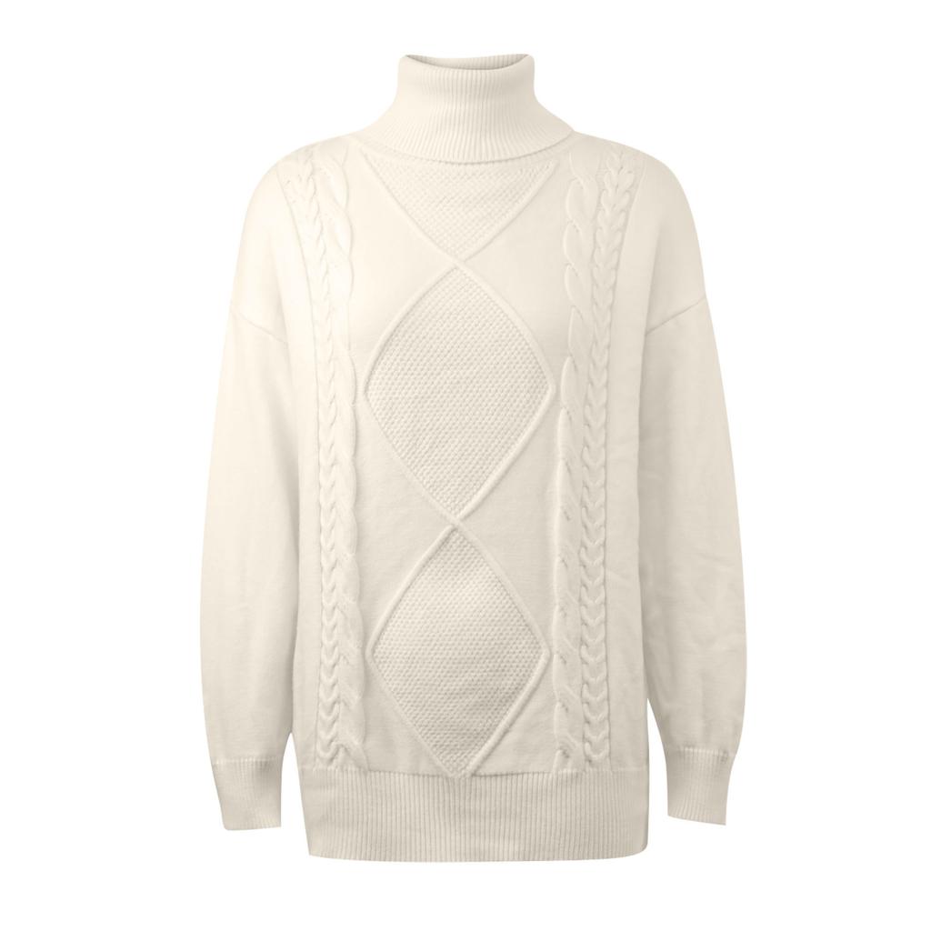 Women Casual Solid Color Pullover High Neck Long Sleeve Sweater Top