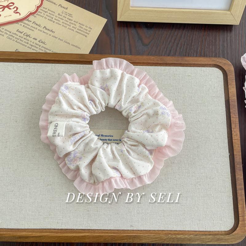 Cloud Violet French Floral Sweet Scrunchie Elegant Premium Hair Accessories