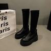 Sense Hohe Ritterstiefel Dicksohlige Trendstiefel Design Enge Stiefel Damen Enge Stiefel Vielseitige Elastische Stiefel