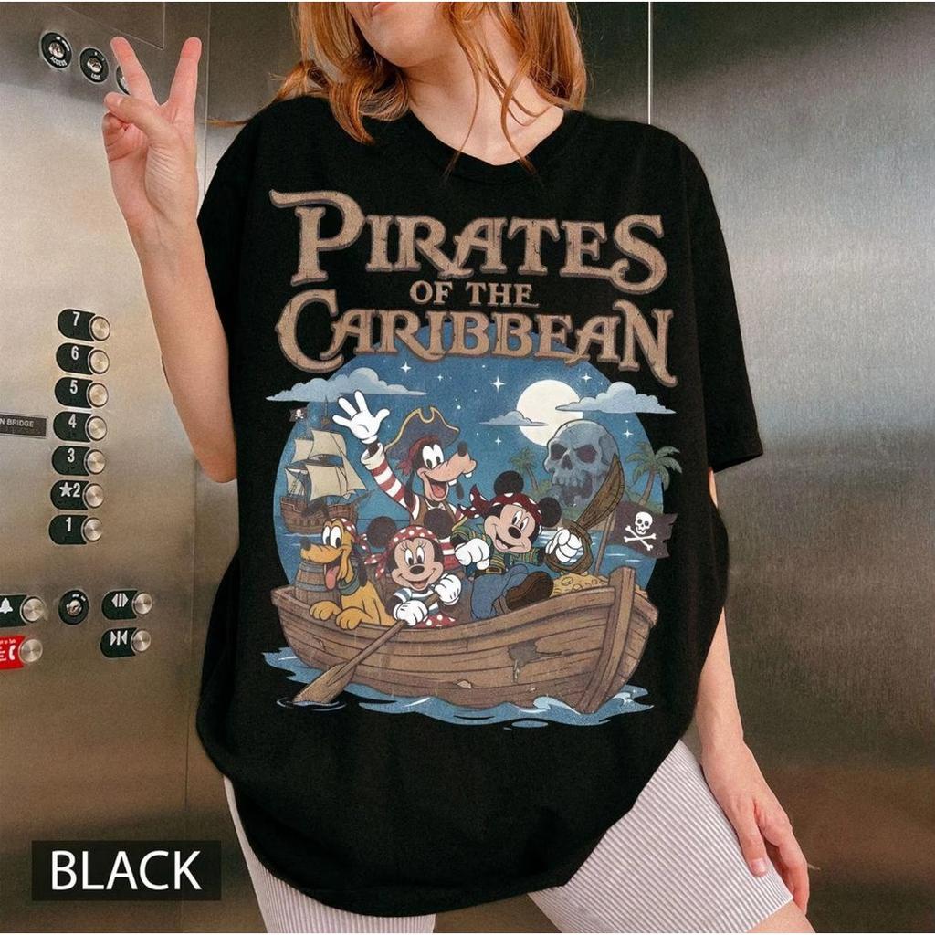 Pirates of The Caribbean Mickey Retro T-shirt Halloween Women Men Streetwear Oversized Y2k Short-sleeved Comfortable Soft Female Male Clothing