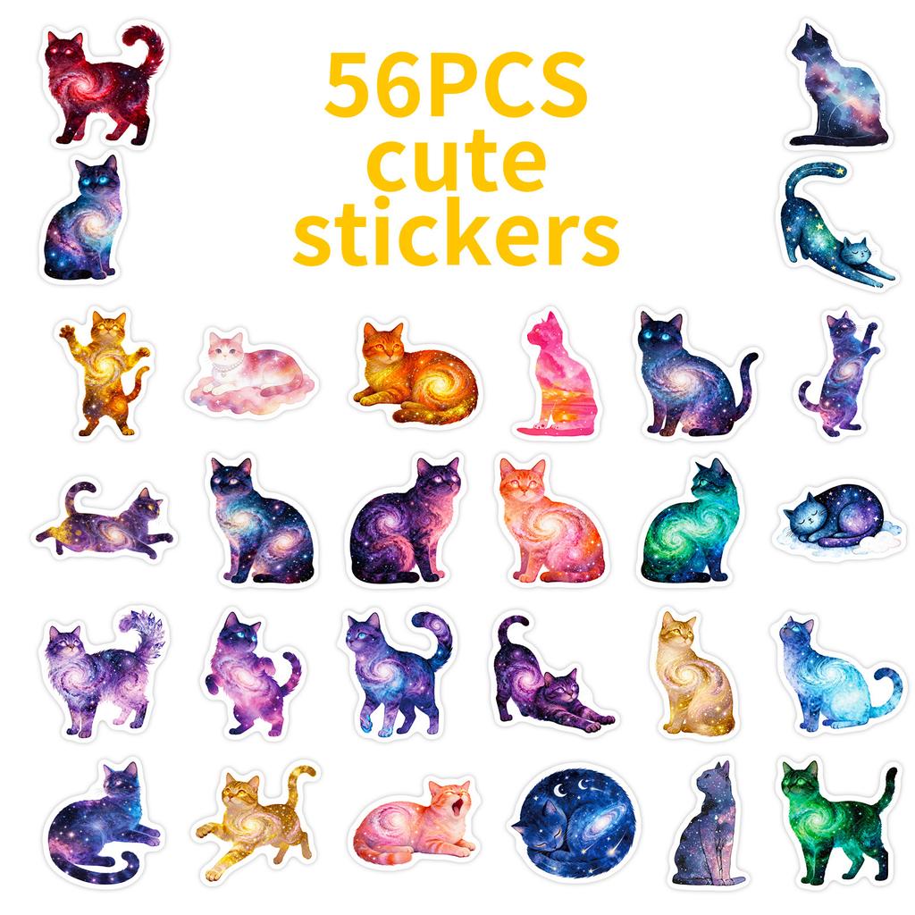 56 Starry Sky Cat Graffiti Stickers Cosmic Cat Colorful Cute Cat Creative Sticker Batch
