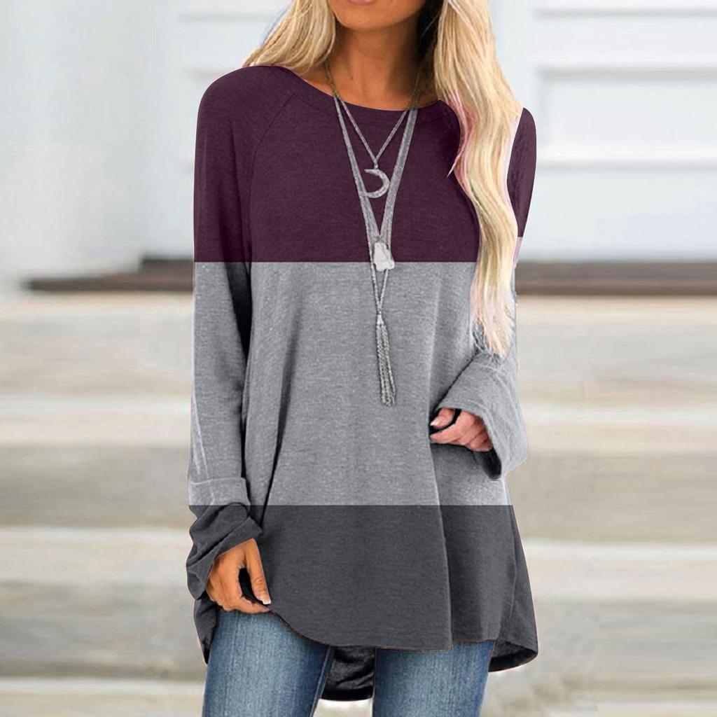 Women's Fashion Casual Irregular Patchwork Color Print Loose Medium Long Long Sleeve Top