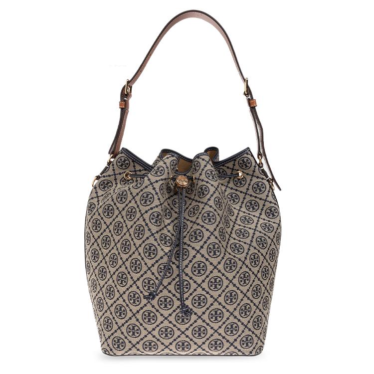 

Tory Burch T Monogram Classic Logo Print Fabric And Leather Bucket Bag Women Bags Beige 169125-405 Basic Set (Bag+Dust Bag)
