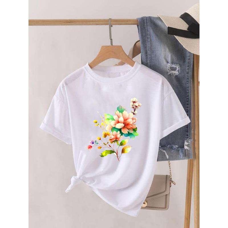 (Europeisk storlek) Akvarell T-shirt Geometrisk Kortärmad T-shirt Rundhalsad Kläder Topp Vardaglig Mode Tryck Dam Kvinna Grafiska T-shirts